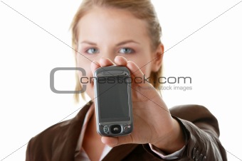 Attractive business woman using a pda