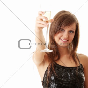 Young happy woman with champagne