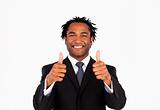 Businessman with his thumbs up