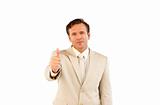 Confident business manager showing thumbs up