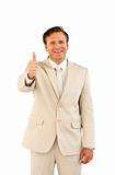 Thumps up showing male business person 