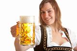 Bavarian woman holds Otoberfest beer stein