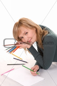  Beautiful young woman is going to draw.