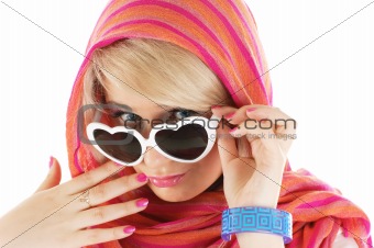 Pretty blonde woman with sun glasses