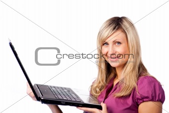 Businesswoman Holding a laptop