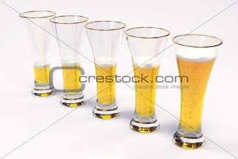 five glasses with beer