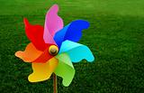 Colorful pinwheel on grass