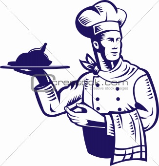 Chef cook carrying a plate of food