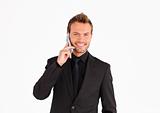 Friendly businessman talking on the phone 