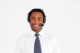 Smiling afro-american with headset on 