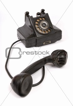Black vintage phone with scratches 