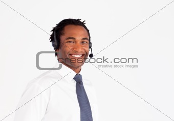 Handsome afro-american with headset 