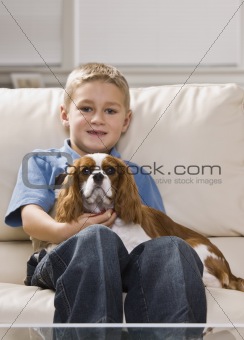 Cute Little Boy with Dog