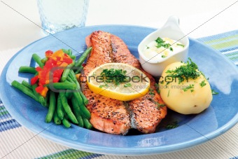 Fried salmon and potato