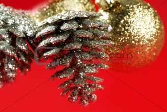 Christmas decoration, Xtmas pine tree, red background