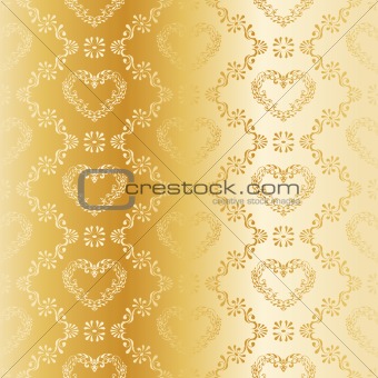 seamless gold damask pattern with hearts