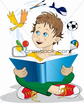 Vector illustration of a boy reading a book