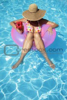 Women with Hat in Pool