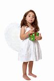 Angel child holding a present