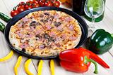 Supreme pizza in pan
