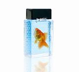 perfume bottle with gold fish