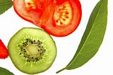 Bay tree leaf, kiwi and tomato