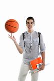 American look student boy with basket ball