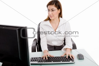portrait of woman working on computer