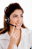 front view of smiling telecaller