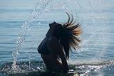 Woman flipping her wet hair.