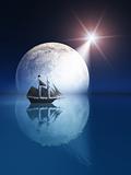 Full Moon and Star over Ship