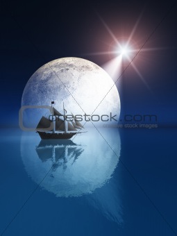 Full Moon and Star over Ship