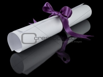 Diploma with violet ribbon