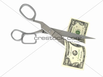 scissors cutting dollar note