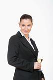 young beautiful businesswoman holding a glass of white wine