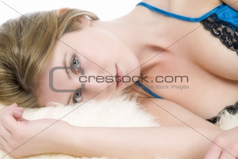 Woman in night dress resting
