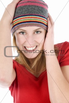 Young woman wearing a beanie style hat