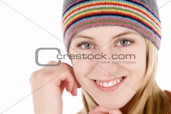 Young woman wearing a beanie style hat