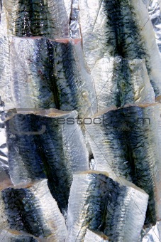Sardine fish fillet skin texture on market