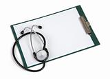 blank clipboard with stethoscope on white background