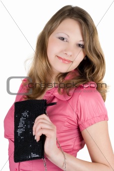 Beautiful young woman with a handbag. Isolated 