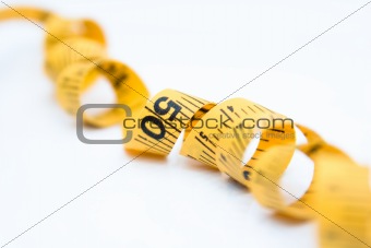 Close-up view of a measure tape isolated on white