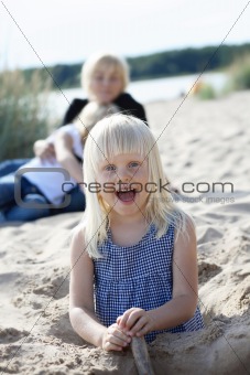 Young girl having fun at beach.