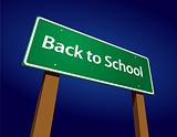 Back To School Road Sign Illustration on a Radiant Blue Background.