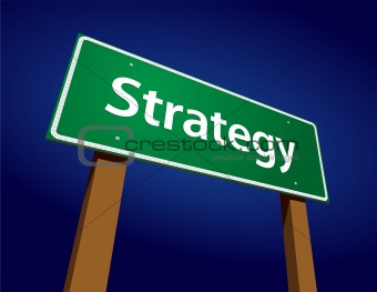 Strategy Green Road Sign Illustration on a Radiant Blue Background.