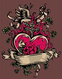 vintage fancy heart and rose emblem