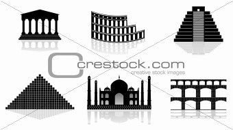 historical monuments vector illustrations