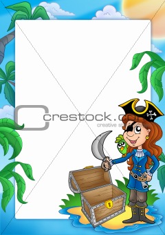 Frame with pirate girl on beach