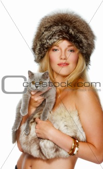 Girl in fur with a hat