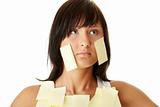 Woman with yellow sticky notes